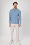 Frank Erkek Mavi %100 Pamuk Pike Örme Esneyen Kumaş Slim Fit Dar Kesim Uzun Kol Polo Tişört