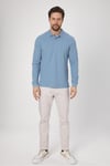 Frank Erkek Mavi %100 Pamuk Pike Örme Esneyen Kumaş Slim Fit Dar Kesim Uzun Kol Polo Tişört