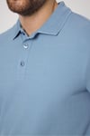 Frank Erkek Mavi %100 Pamuk Pike Örme Esneyen Kumaş Slim Fit Dar Kesim Uzun Kol Polo Tişört