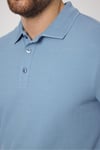 Frank Erkek Mavi %100 Pamuk Pike Örme Esneyen Kumaş Slim Fit Dar Kesim Uzun Kol Polo Tişört