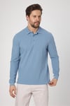 Frank Erkek Mavi %100 Pamuk Pike Örme Esneyen Kumaş Slim Fit Dar Kesim Uzun Kol Polo Tişört