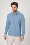 Frank Erkek Mavi %100 Pamuk Pike Örme Esneyen Kumaş Slim Fit Dar Kesim Uzun Kol Polo Tişört
