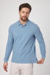 Frank Erkek Mavi %100 Pamuk Pike Örme Esneyen Kumaş Slim Fit Dar Kesim Uzun Kol Polo Tişört