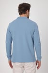 Frank Erkek Mavi %100 Pamuk Pike Örme Esneyen Kumaş Slim Fit Dar Kesim Uzun Kol Polo Tişört