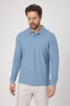 Frank Erkek Mavi %100 Pamuk Pike Örme Esneyen Kumaş Slim Fit Dar Kesim Uzun Kol Polo Tişört
