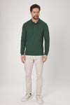 Frank Erkek Yeşil %100 Pamuk Pike Örme Esneyen Kumaş Slim Fit Dar Kesim Uzun Kol Polo Tişört