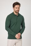 Frank Erkek Yeşil %100 Pamuk Pike Örme Esneyen Kumaş Slim Fit Dar Kesim Uzun Kol Polo Tişört