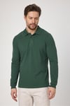 Frank Erkek Yeşil %100 Pamuk Pike Örme Esneyen Kumaş Slim Fit Dar Kesim Uzun Kol Polo Tişört
