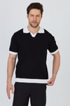 GARCİA Erkek Siyah-Beyaz Pamuk Karışımlı Apaç Yaka Slim Fit Polo Yaka Triko T-Shirt
