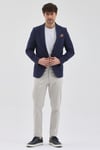 Giove Dirsekli Erkek Lacivert Pamuklu Keten Karışımlı Slim Fit İlkbahar-Yazlık Spor Blazer Ceket