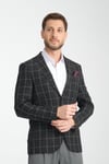 Girado Erkek Siyah Ekose Slim Fit Mono Yaka Spor Blazer Ceket