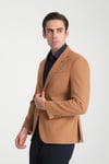 Grande Erkek Camel Kaşe Kumaşlı Mono Yaka Slim Fit Spor Blazer Ceket