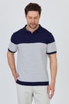 JAEN Erkek Lacivert-Beyaz Pamuk Karışımlı Kendinden Çizgili Slim Fit Polo Yaka Triko T-Shirt