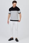JAEN Erkek Siyah-Beyaz Pamuk Karışımlı Kendinden Çizgili Slim Fit Polo Yaka Triko T-Shirt