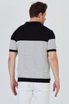 JAEN Erkek Siyah-Beyaz Pamuk Karışımlı Kendinden Çizgili Slim Fit Polo Yaka Triko T-Shirt