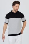 JAEN Erkek Siyah-Beyaz Pamuk Karışımlı Kendinden Çizgili Slim Fit Polo Yaka Triko T-Shirt
