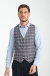 Lacivert-Bordo Ekose Desenli V Yaka Kruvaze Yelek Slim Fit
