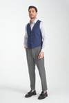 Lacivert Oxford Yakalı Basic Kruvaze V Yaka Slim Fit Yelek