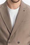 Leons Erkek Koyu Bej Kruvaze Torba Cepli Tam Astarlı Slim Fit Likralı Spor Blazer Ceket
