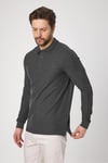 Lewin Erkek Antrasit %100 Pamuk Waffle Çekmeyen Esneyen Kumaş Slim Fit Uzun Kol Polo Tişört