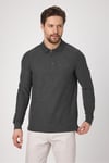 Lewin Erkek Antrasit %100 Pamuk Waffle Çekmeyen Esneyen Kumaş Slim Fit Uzun Kol Polo Tişört