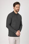 Lewin Erkek Antrasit %100 Pamuk Waffle Çekmeyen Esneyen Kumaş Slim Fit Uzun Kol Polo Tişört