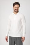Lewin Erkek Ekru %100 Pamuk Waffle Çekmeyen Esneyen Kumaş Slim Fit Uzun Kol Polo Tişört