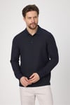 Lewin Erkek Lacivert %100 Pamuk Waffle Çekmeyen Esneyen Kumaş Slim Fit Uzun Kol Polo Tişört