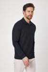 Lewin Erkek Lacivert %100 Pamuk Waffle Çekmeyen Esneyen Kumaş Slim Fit Uzun Kol Polo Tişört