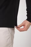 Lewin Erkek Siyah %100 Pamuk Waffle Çekmeyen Esneyen Örme Kumaş Slim Fit Uzun Kol Polo Tişört