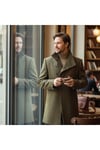 Liberto Erkek Haki Şal Yaka Slim Fit Kaşe Kaban