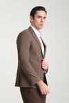 Loreo Erkek Kahverengi Poliviskon Kumaş Yarım Astarlı Mono Yaka Slim Fit Spor Blazer Ceket