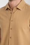 Lucero Erkek Koyu Bej %100 Pamuk Çekmeyen Slim Fit İnce Polo Yaka Spor Gömlek
