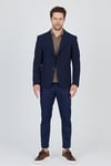 Lucos Erkek Lacivert Yarım Astar Torba Cep Likralı Gofre Kumaşlı Spor Blazer Ceket