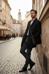 Madrid Erkek Siyah Kruvaze Yaka Standard Fit Pamuklu Trençkot