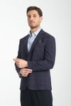 Maino Erkek Lacivert Ekose Yarım Astar Slim Fit Mono Yaka Spor Blazer Ceket