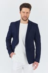 Manzoni Erkek Lacivert Polyviskon Kumaşlı Mono Yaka Slim Fit Blazer Ceket