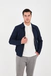Marcio 360 Esneyen Örme Erkek Koyu Lacivert Fermuarlı Slim Fit Polo Yaka Ceket Mont
