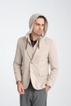 Marcio Erkek Bej Çıkarılabilir Kapşonlu Yarım Astar Slim Fit Mono Yaka Spor Blazer Ceket