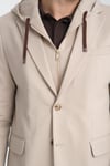 Marcio Erkek Bej Çıkarılabilir Kapşonlu Yarım Astar Slim Fit Mono Yaka Spor Blazer Ceket