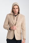 Marcio Erkek Krem Çıkarılabilir Kapşonlu Yarım Astar Slim Fit Mono Yaka Spor Blazer Ceket