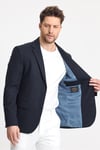 Marcio Erkek Lacivert Pamuk Karışımlı Esneyen Kumaş Mono Yaka Slim Fit Spor Blazer Ceket