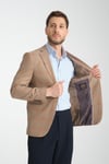 Marega Erkek Bej Ekose Slim Fit Mono Yaka Spor Blazer Ceket