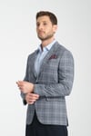 Marega Erkek Lacivert Ekose Slim Fit Mono Yaka Spor Blazer Ceket