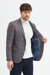Maregas Erkek Navy-Hardal Pamuklu Ekose Slim Fit Mono Yaka Spor Blazer Ceket