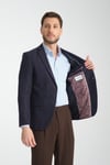 Martin Ekose Erkek Koyu Lacivert-Kahve Poliviskon Kumaşlı Slim Fit Mono Yaka Spor Blazer Ceket