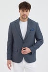 Mathus Erkek Lacivert Poliviskon Kumaşlı Kazayağı Desenli Slim Fit Mono Yaka Spor Blazer Ceket