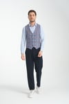 Mavi-Bordo Ekose Desenli V Yaka Kruvaze Yelek Slim Fit