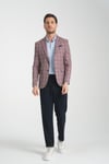 Medardo Erkek Bordo Ekoseli Slim Fit Dar Kesim Mono Yaka Spor Blazer Ceket