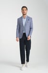 Medardo Erkek Saks Ekoseli Slim Fit Dar Kesim Mono Yaka Spor Blazer Ceket